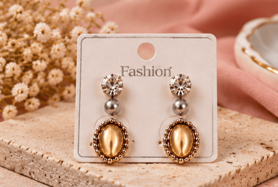 Gold Oval Crystal Drop Earrings image