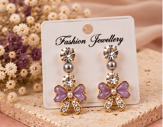 Purple Bow Crystal Drop Earrings image