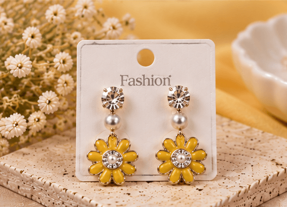 Golden Daisy Flower Earrings image